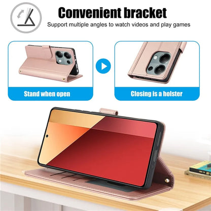SY-003 For Xiaomi Poco X6 5G / Redmi Note 13 Pro 5G Case PU Leather Stand View Phone Wallet Cover with Hand Strap