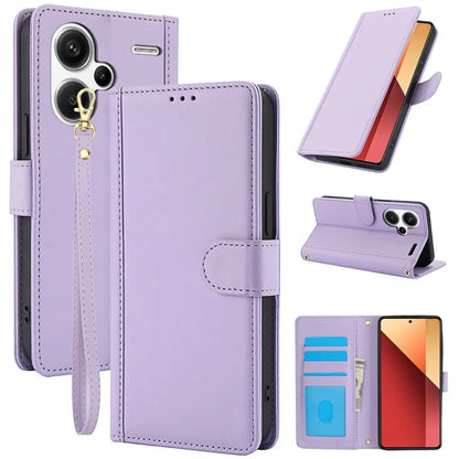 SY-003 For Xiaomi Redmi Note 13 Pro+ 5G Case PU Leather Stand View Phone Wallet Cover with Hand Strap