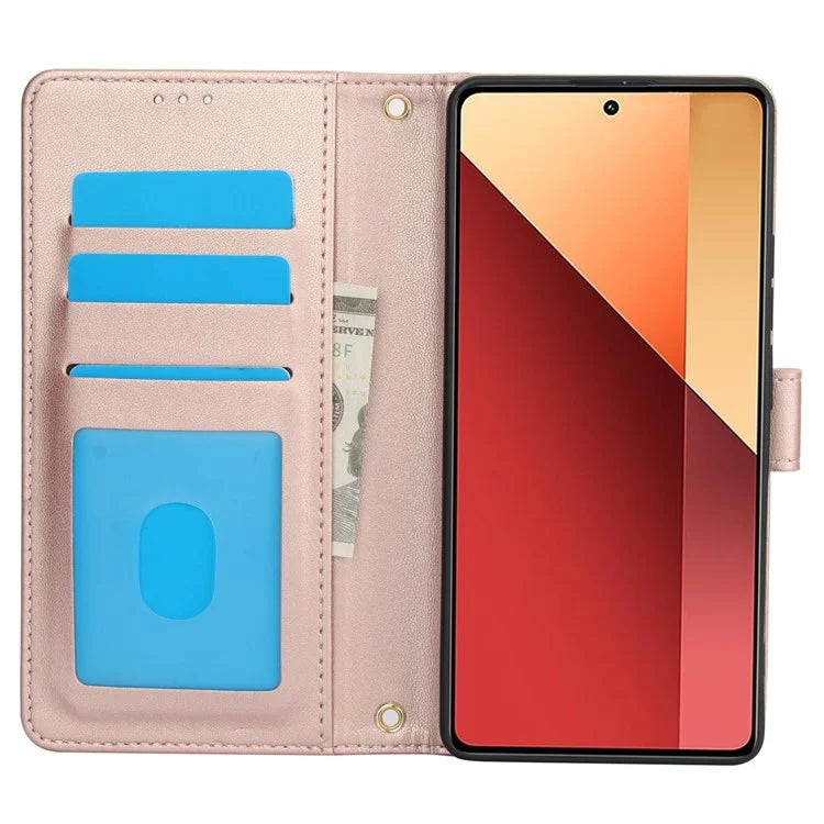 SY-003 For Xiaomi Redmi Note 13 Pro+ 5G Case PU Leather Stand View Phone Wallet Cover with Hand Strap