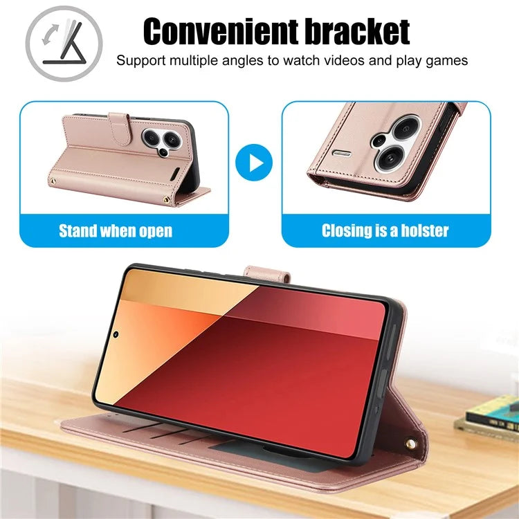 SY-003 For Xiaomi Redmi Note 13 Pro+ 5G Case PU Leather Stand View Phone Wallet Cover with Hand Strap