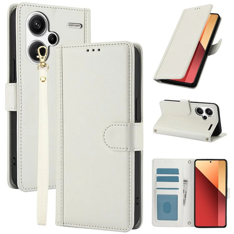SY-003 For Xiaomi Redmi Note 13 Pro+ 5G Case PU Leather Stand View Phone Wallet Cover with Hand Strap
