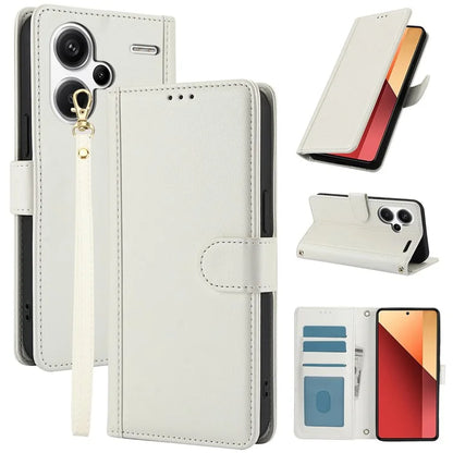 SY-003 For Xiaomi Redmi Note 13 Pro+ 5G Case PU Leather Stand View Phone Wallet Cover with Hand Strap