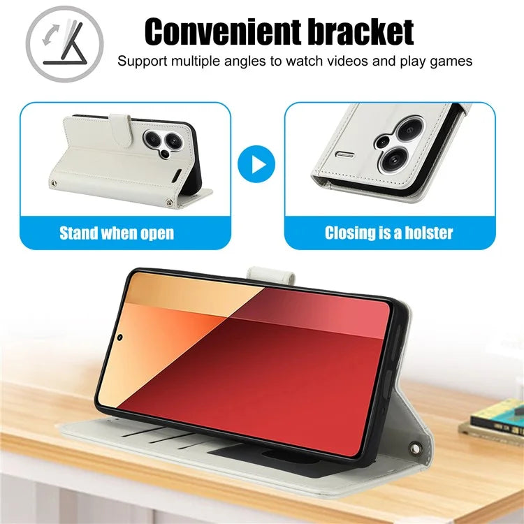SY-003 For Xiaomi Redmi Note 13 Pro+ 5G Case PU Leather Stand View Phone Wallet Cover with Hand Strap