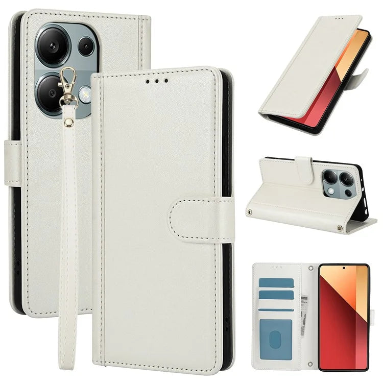 SY-003 For Xiaomi Poco M6 Pro 4G / Redmi Note 13 Pro 4G Case PU Leather Stand View Phone Wallet Cover with Hand Strap