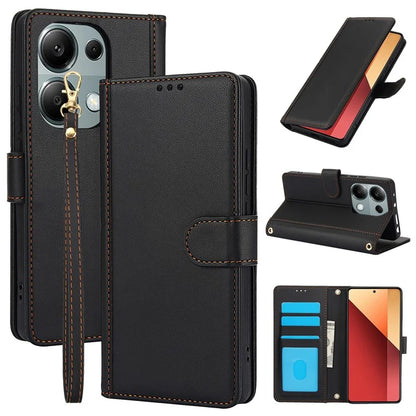 SY-003 For Xiaomi Poco M6 Pro 4G / Redmi Note 13 Pro 4G Case PU Leather Stand View Phone Wallet Cover with Hand Strap