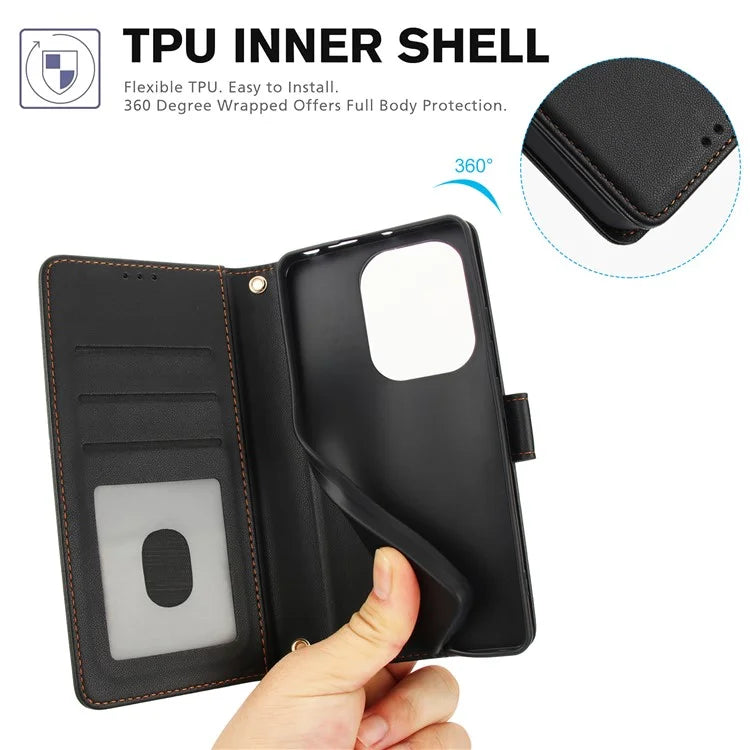 SY-003 For Xiaomi Poco M6 Pro 4G / Redmi Note 13 Pro 4G Case PU Leather Stand View Phone Wallet Cover with Hand Strap