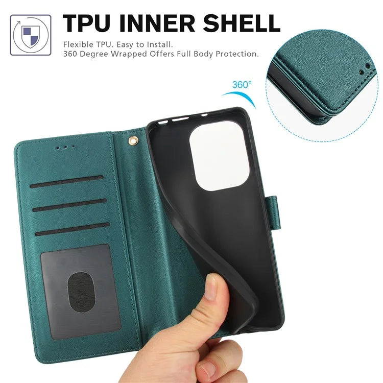 SY-003 For Xiaomi Poco M6 Pro 4G / Redmi Note 13 Pro 4G Case PU Leather Stand View Phone Wallet Cover with Hand Strap