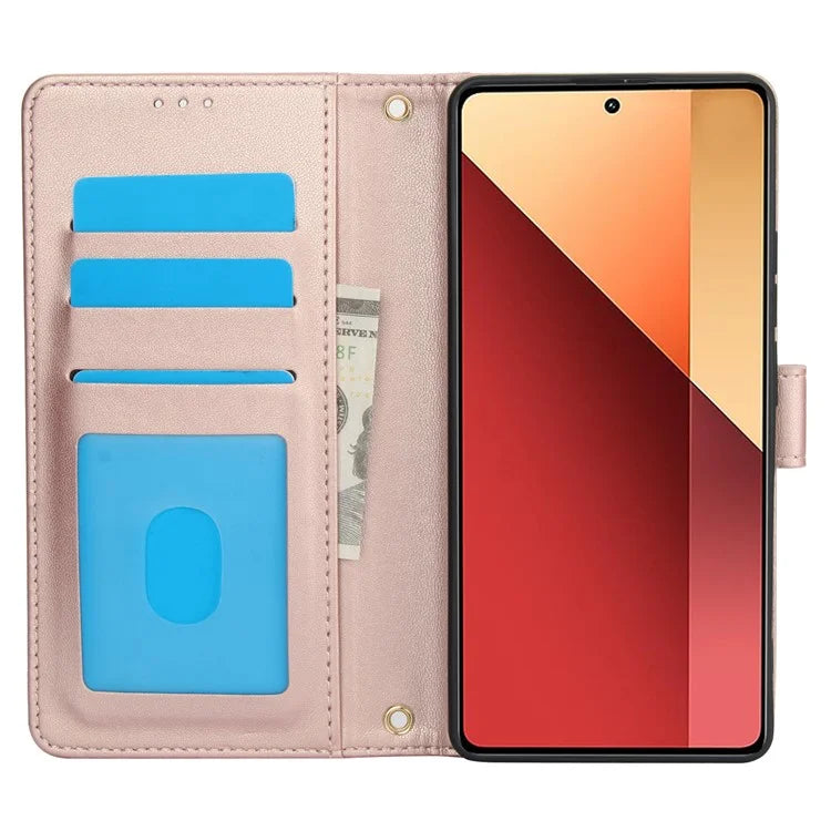 SY-003 For Xiaomi Redmi Note 13 4G Case PU Leather Stand View Phone Wallet Cover with Hand Strap
