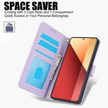 SY-003 For Xiaomi Redmi Note 13 4G Case PU Leather Stand View Phone Wallet Cover with Hand Strap