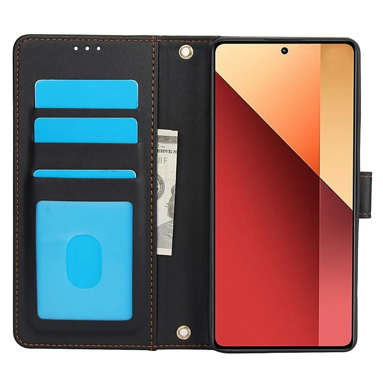 SY-003 For Xiaomi Redmi Note 13 4G Case PU Leather Stand View Phone Wallet Cover with Hand Strap