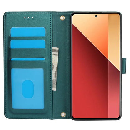 SY-003 For Xiaomi Redmi Note 13 4G Case PU Leather Stand View Phone Wallet Cover with Hand Strap