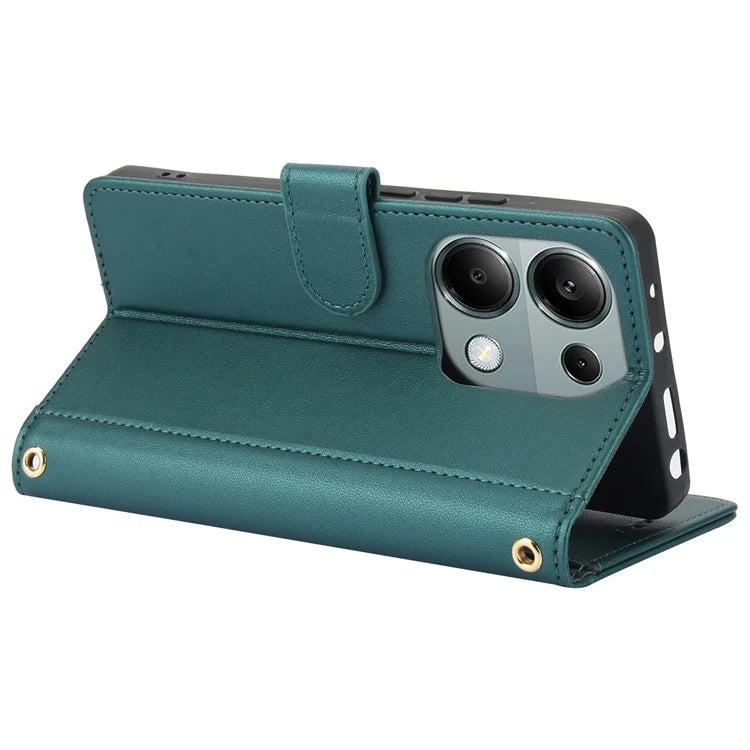 SY-003 For Xiaomi Redmi Note 13 4G Case PU Leather Stand View Phone Wallet Cover with Hand Strap