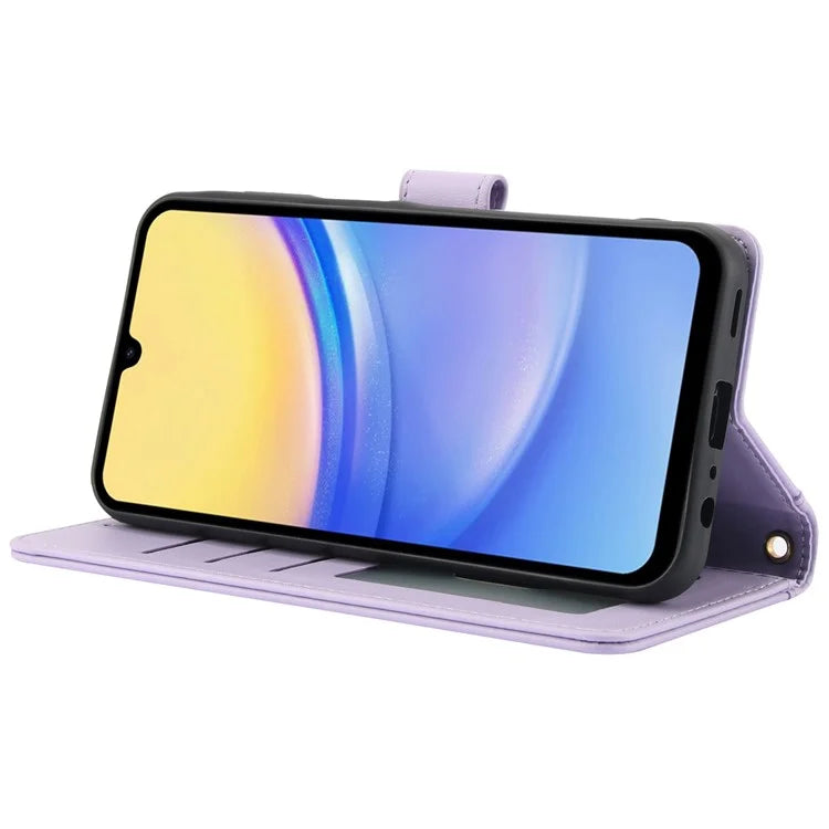 SY-003 For Samsung Galaxy A15 4G / 5G Case PU Leather Stand View Phone Wallet Cover with Hand Strap