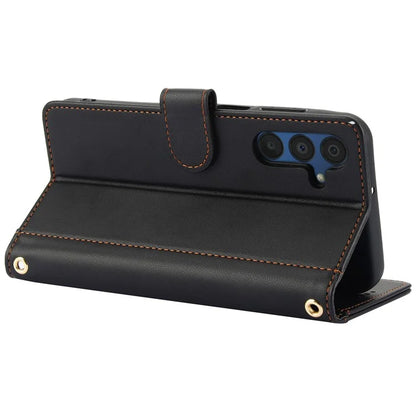 SY-003 For Samsung Galaxy A15 4G / 5G Case PU Leather Stand View Phone Wallet Cover with Hand Strap