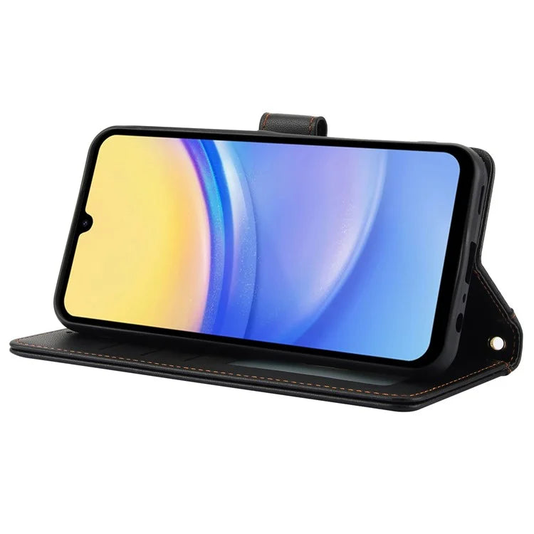 SY-003 For Samsung Galaxy A15 4G / 5G Case PU Leather Stand View Phone Wallet Cover with Hand Strap