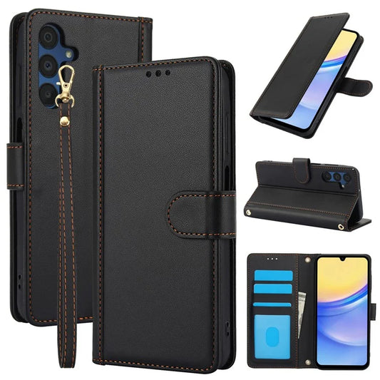 SY-003 For Samsung Galaxy A55 5G Case PU Leather Stand View Phone Wallet Cover with Hand Strap