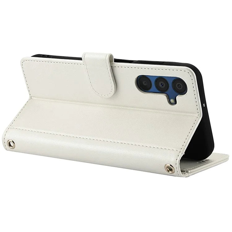 SY-003 For Samsung Galaxy A55 5G Case PU Leather Stand View Phone Wallet Cover with Hand Strap