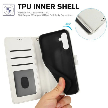 SY-003 For Samsung Galaxy A55 5G Case PU Leather Stand View Phone Wallet Cover with Hand Strap