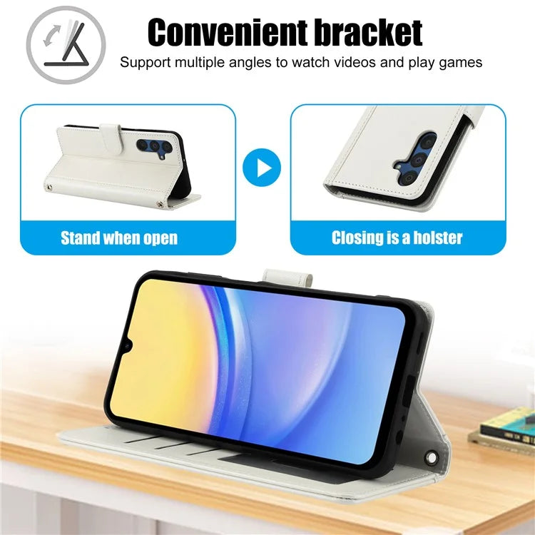 SY-003 For Samsung Galaxy A55 5G Case PU Leather Stand View Phone Wallet Cover with Hand Strap