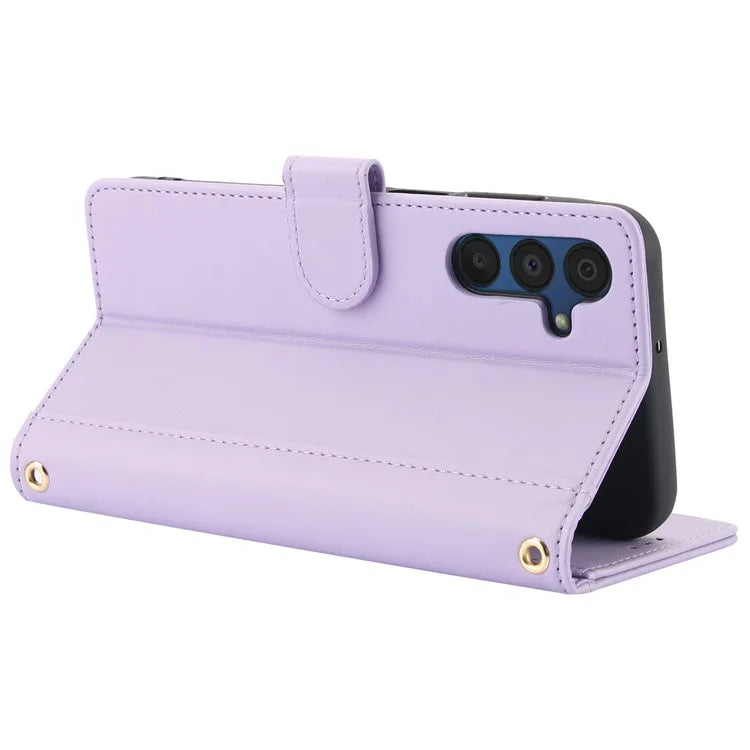 SY-003 For Samsung Galaxy A55 5G Case PU Leather Stand View Phone Wallet Cover with Hand Strap