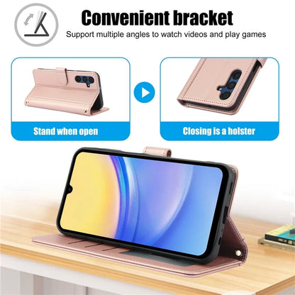 SY-003 For Samsung Galaxy A55 5G Case PU Leather Stand View Phone Wallet Cover with Hand Strap