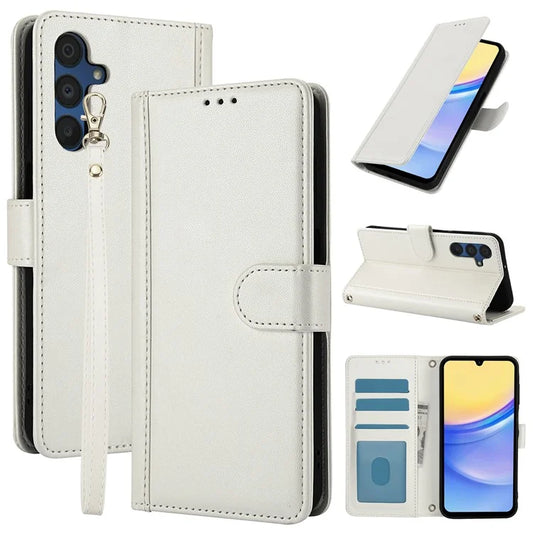SY-003 For Samsung Galaxy A35 5G Case PU Leather Stand View Phone Wallet Cover with Hand Strap