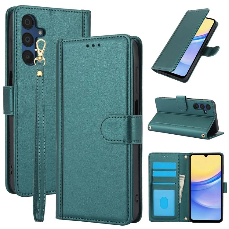 SY-003 For Samsung Galaxy A35 5G Case PU Leather Stand View Phone Wallet Cover with Hand Strap