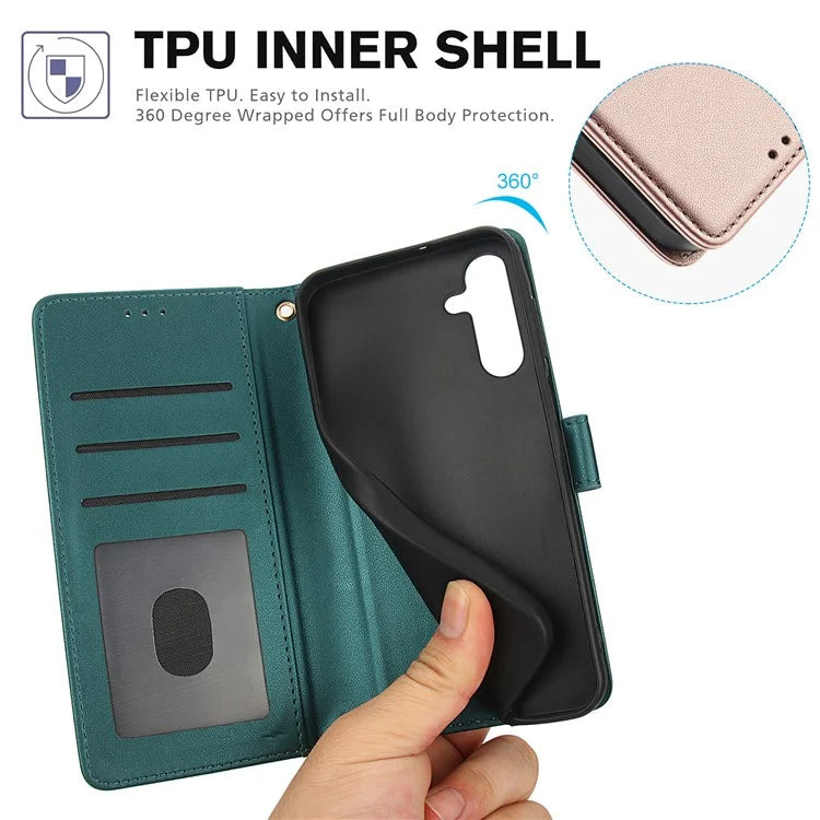 SY-003 For Samsung Galaxy A35 5G Case PU Leather Stand View Phone Wallet Cover with Hand Strap