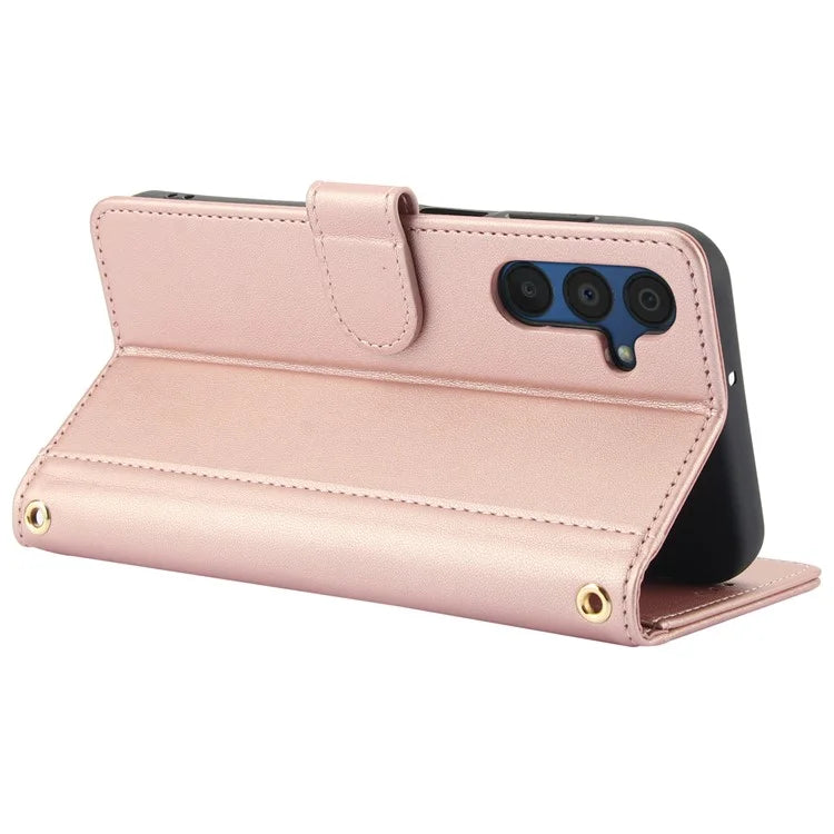SY-003 For Samsung Galaxy A35 5G Case PU Leather Stand View Phone Wallet Cover with Hand Strap
