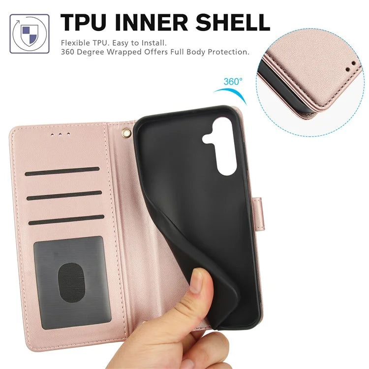 SY-003 For Samsung Galaxy A35 5G Case PU Leather Stand View Phone Wallet Cover with Hand Strap