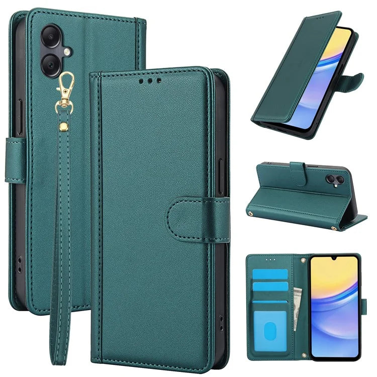 SY-003 For Samsung Galaxy A06 Case PU Leather Stand View Phone Wallet Cover with Hand Strap