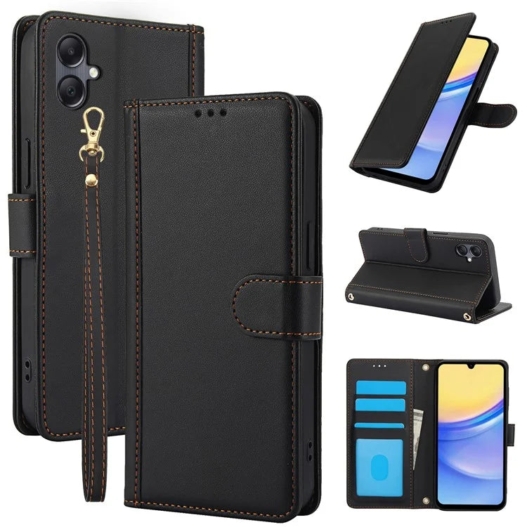 SY-003 For Samsung Galaxy A06 Case PU Leather Stand View Phone Wallet Cover with Hand Strap