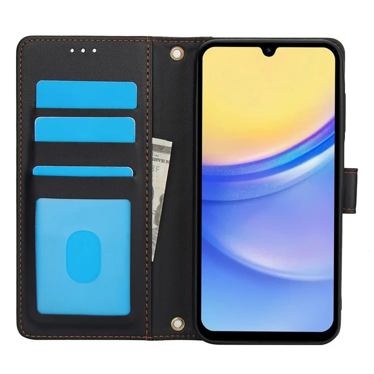 SY-003 For Samsung Galaxy A06 Case PU Leather Stand View Phone Wallet Cover with Hand Strap