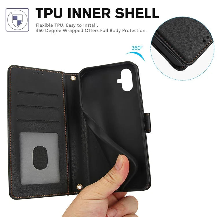 SY-003 For Samsung Galaxy A06 Case PU Leather Stand View Phone Wallet Cover with Hand Strap