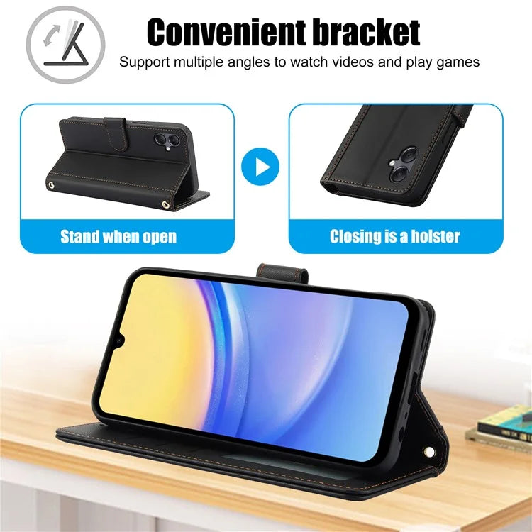 SY-003 For Samsung Galaxy A06 Case PU Leather Stand View Phone Wallet Cover with Hand Strap