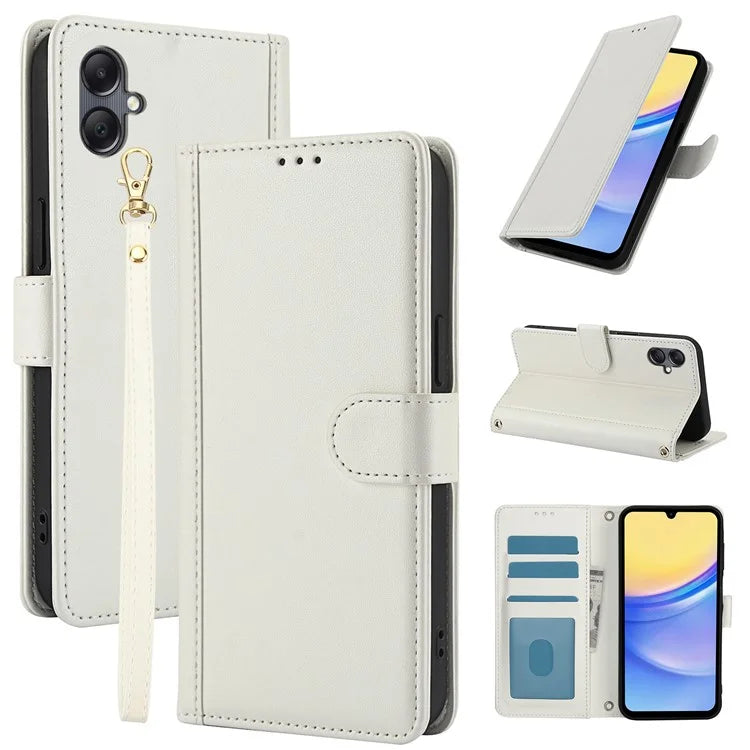 SY-003 For Samsung Galaxy A06 Case PU Leather Stand View Phone Wallet Cover with Hand Strap