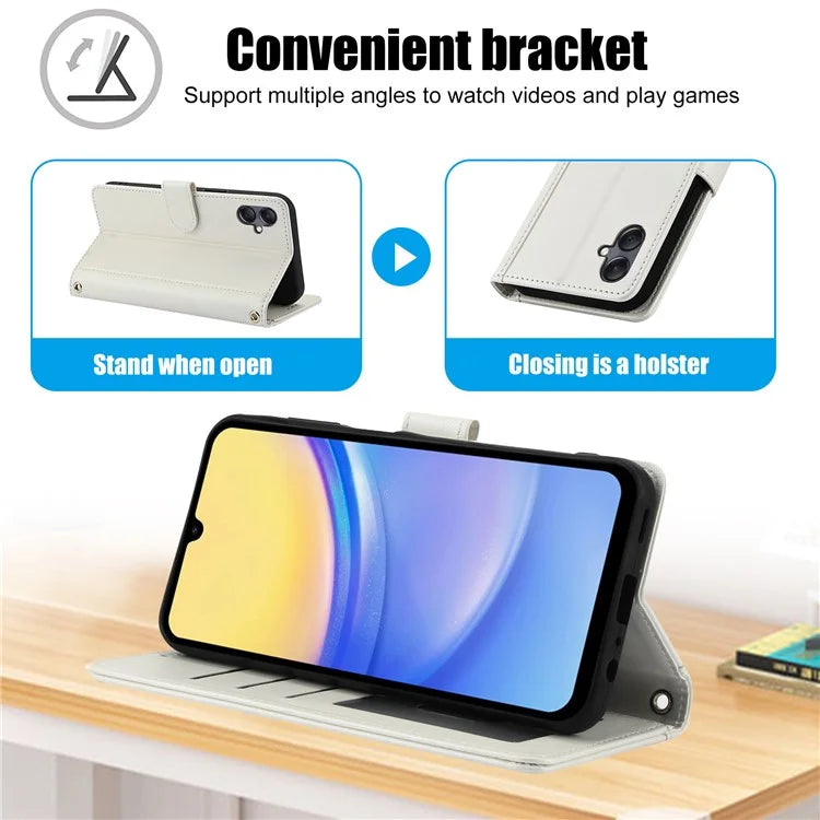 SY-003 For Samsung Galaxy A06 Case PU Leather Stand View Phone Wallet Cover with Hand Strap