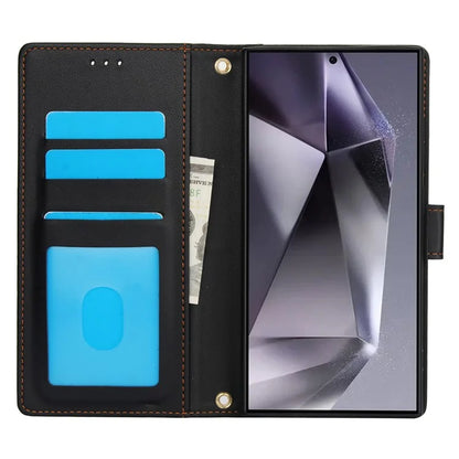 SY-003 For Samsung Galaxy S24 Ultra Case PU Leather Stand View Phone Wallet Cover with Hand Strap