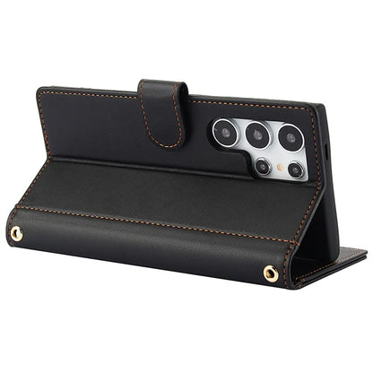 SY-003 For Samsung Galaxy S24 Ultra Case PU Leather Stand View Phone Wallet Cover with Hand Strap