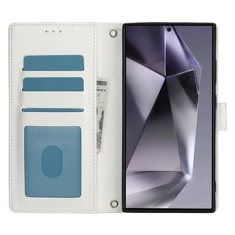 SY-003 For Samsung Galaxy S24 Ultra Case PU Leather Stand View Phone Wallet Cover with Hand Strap