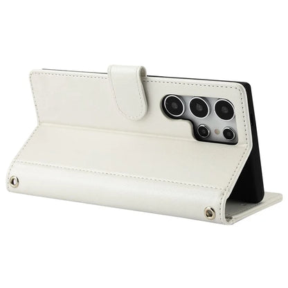 SY-003 For Samsung Galaxy S24 Ultra Case PU Leather Stand View Phone Wallet Cover with Hand Strap