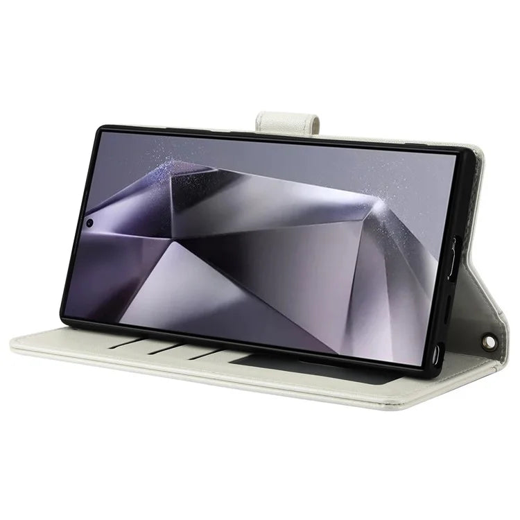 SY-003 For Samsung Galaxy S24 Ultra Case PU Leather Stand View Phone Wallet Cover with Hand Strap