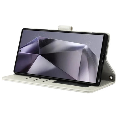 SY-003 For Samsung Galaxy S24 Ultra Case PU Leather Stand View Phone Wallet Cover with Hand Strap