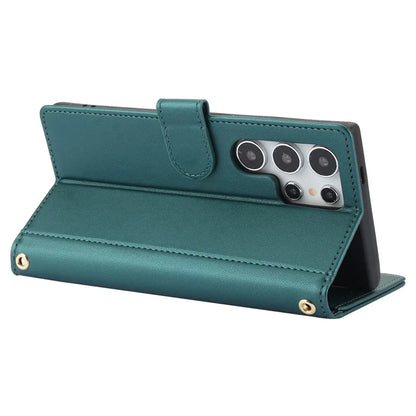 SY-003 For Samsung Galaxy S24 Ultra Case PU Leather Stand View Phone Wallet Cover with Hand Strap