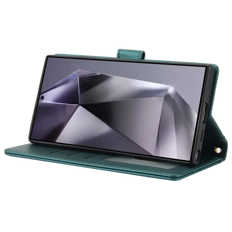 SY-003 For Samsung Galaxy S24 Ultra Case PU Leather Stand View Phone Wallet Cover with Hand Strap