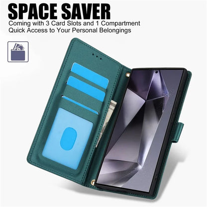 SY-003 For Samsung Galaxy S24 Ultra Case PU Leather Stand View Phone Wallet Cover with Hand Strap