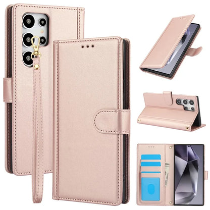 SY-003 For Samsung Galaxy S24 Ultra Case PU Leather Stand View Phone Wallet Cover with Hand Strap