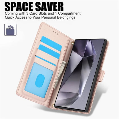 SY-003 For Samsung Galaxy S24 Ultra Case PU Leather Stand View Phone Wallet Cover with Hand Strap