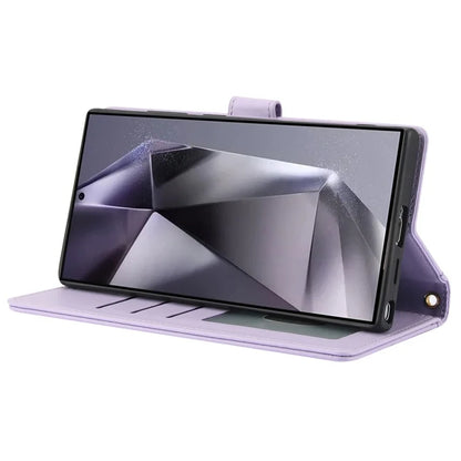 SY-003 For Samsung Galaxy S24 Ultra Case PU Leather Stand View Phone Wallet Cover with Hand Strap