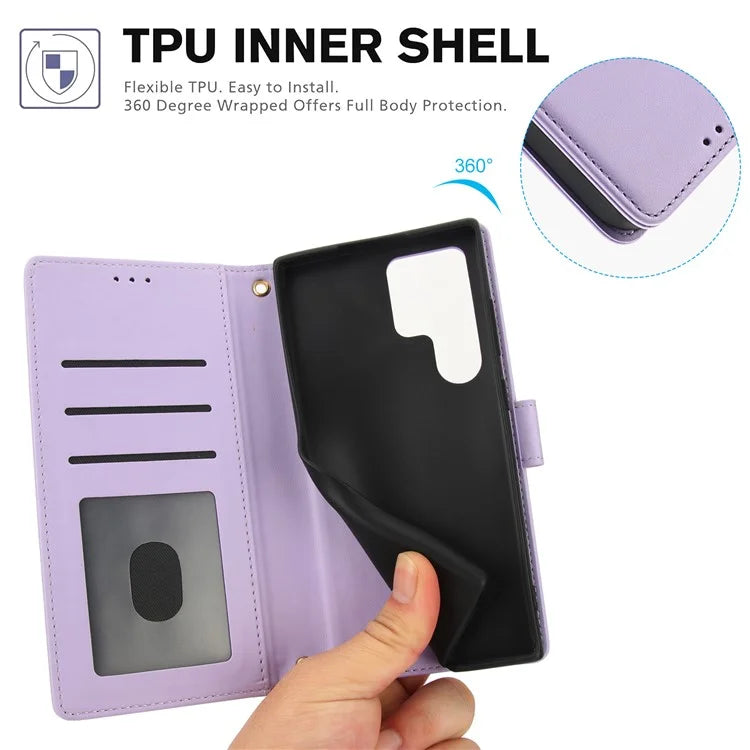 SY-003 For Samsung Galaxy S24 Ultra Case PU Leather Stand View Phone Wallet Cover with Hand Strap
